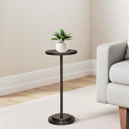 Drink Table Set of 2, Small Round Pedestal Side Table with Carved Top for Living Room, Bedroom, Small Space