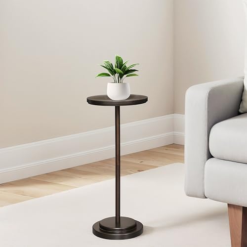Drink Table Set of 2, Small Round Pedestal Side Table with Carved Top for Living Room, Bedroom, Small Space
