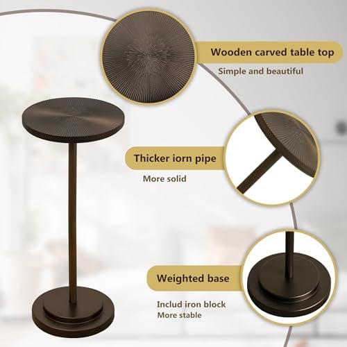 Drink Table Set of 2, Small Round Pedestal Side Table with Carved Top for Living Room, Bedroom, Small Space, alternate view 5