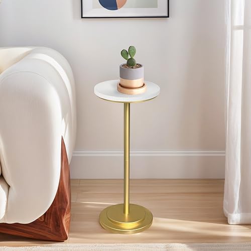 Drink Table Set of 2, Small Round Pedestal Side Table with Carved Top for Living Room, Bedroom, Small Space