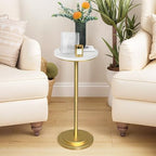 Drink Table Set of 2, Small Round Pedestal Side Table with Carved Top for Living Room, Bedroom, Small Space, alternate view 3