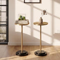 Drink Table Set of 2, Small Round Pedestal Side Table with Carved Top for Living Room, Bedroom, Small Space