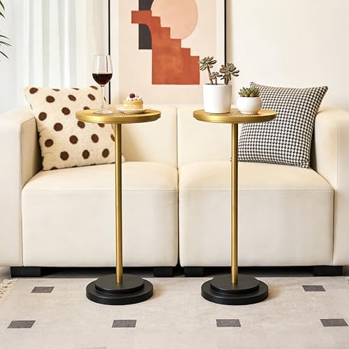 Drink Table Set of 2, Small Round Pedestal Side Table with Carved Top for Living Room, Bedroom, Small Space, alternate view 4