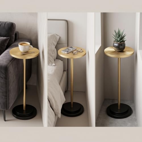 Drink Table Set of 2, Small Round Pedestal Side Table with Carved Top for Living Room, Bedroom, Small Space, alternate view 6