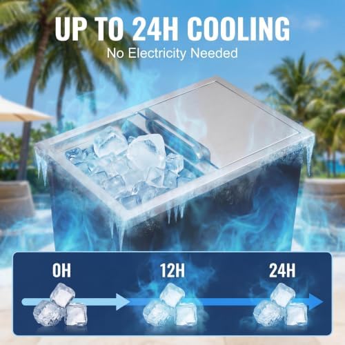 Drop in Ice Chest, 58/100QT Stainless Steel Ice Cooler in Silver, alternate view 4