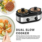 Dual Slow Cooker, Buffet Server and Food Warmer, Small Mini Pot with 3 Adjustable Temp & 2 Visible Glass Lids, alternate view