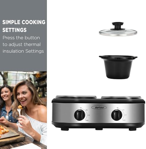 Dual Slow Cooker, Buffet Server and Food Warmer, Small Mini Pot with 3 Adjustable Temp & 2 Visible Glass Lids, alternate view