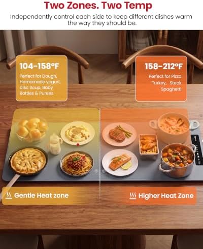 Dual-Zone Warming Mat for Food, 36"x16" Large Silicone Heating Mat in Charcoal, alternate view 3