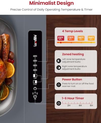 Dual-Zone Warming Mat for Food, 36"x16" Large Silicone Heating Mat in Charcoal, alternate view 4