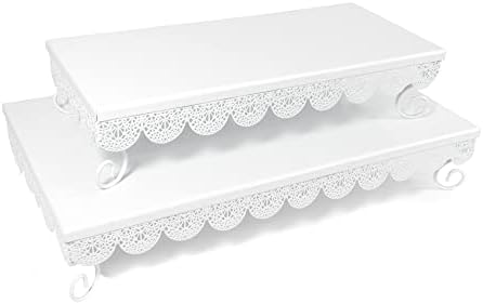 Dulcet Delights Metal Rectangle Eyelet Cake Stands with Lattice Borders for Birthdays, Weddings, Parties and