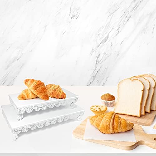 Dulcet Delights Metal Rectangle Eyelet Cake Stands with Lattice Borders for Birthdays, Weddings, Parties and, alternate view