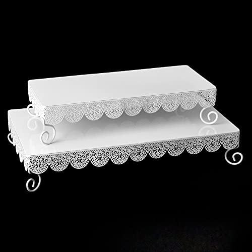 Dulcet Delights Metal Rectangle Eyelet Cake Stands with Lattice Borders for Birthdays, Weddings, Parties and, alternate view
