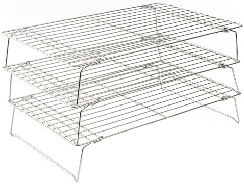 Durable 3 Tiers Stackable, 16" x 10" Cooling Rack for Baking in 10" x 16" 3-Pack in Silver