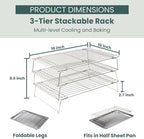 Durable 3 Tiers Stackable, 16" x 10" Cooling Rack for Baking in 10" x 16" 3-Pack in Silver, alternate view 2