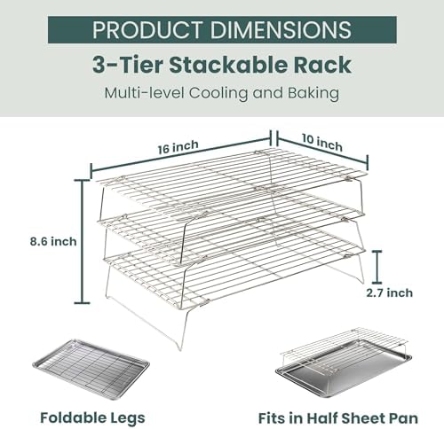 Durable 3 Tiers Stackable, 16" x 10" Cooling Rack for Baking in 10" x 16" 3-Pack in Silver, alternate view 2