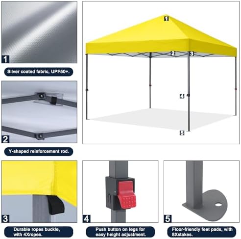 Durable Easy Pop Up Canopy Tent with Roller Bag,10x10, Light Yellow, alternate view 6