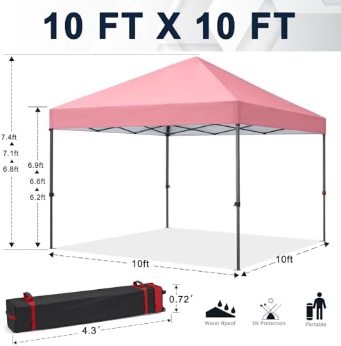 Durable Easy Pop Up Canopy Tent with Roller Bag,10x10, Pink in Pink, alternate view 3