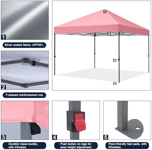 Durable Easy Pop Up Canopy Tent with Roller Bag,10x10, Pink in Pink, alternate view 6