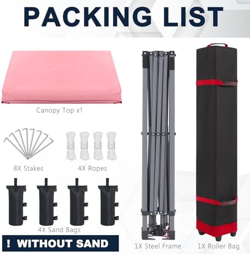Durable Easy Pop Up Canopy Tent with Roller Bag,10x10, Pink in Pink, alternate view 7