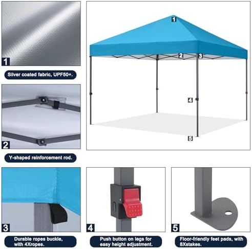 Durable Easy Pop Up Canopy Tent with Roller Bag,10x10, Sky Blue in Sky Blue, alternate view 6