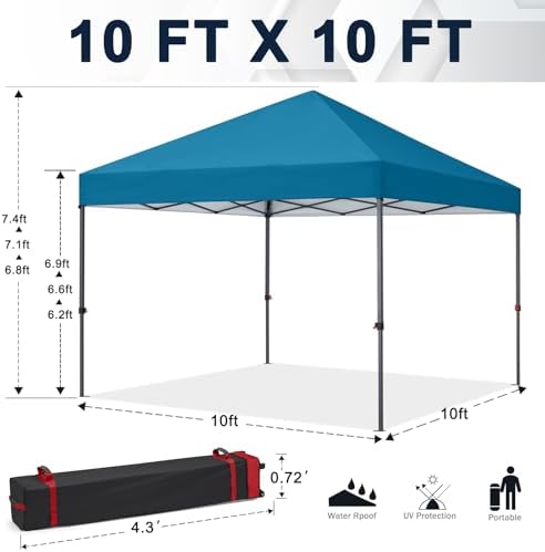 Durable Easy Pop Up Canopy Tent with Roller Bag,10x10, Turqoise, alternate view 3