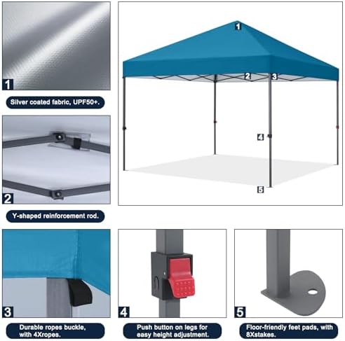 Durable Easy Pop Up Canopy Tent with Roller Bag,10x10, Turqoise, alternate view 6