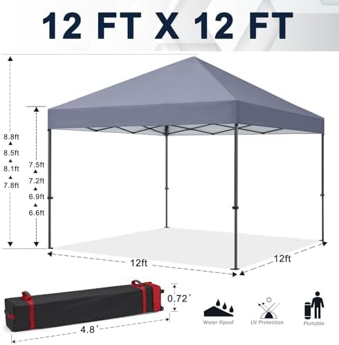 Durable Easy Pop Up Canopy Tent with Roller Bag,12x12, Gray in Gray, alternate view 3