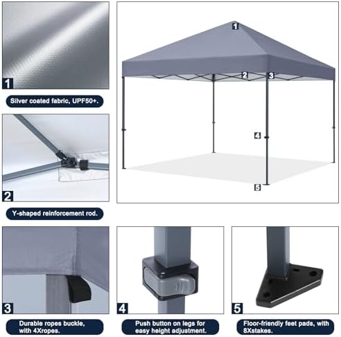 Durable Easy Pop Up Canopy Tent with Roller Bag,12x12, Gray in Gray, alternate view 6