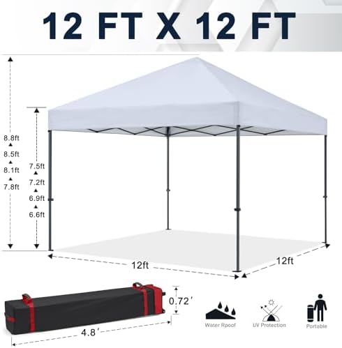 Durable Easy Pop Up Canopy Tent with Roller Bag,12x12, White in White, alternate view 3