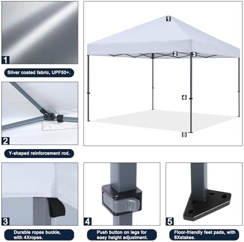 Durable Easy Pop Up Canopy Tent with Roller Bag,12x12, White in White, alternate view 6