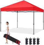Durable Easy Pop Up Canopy Tent with Roller Bag, 8x8, Red in Red