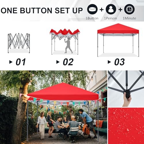 Durable Easy Pop Up Canopy Tent with Roller Bag, 8x8, Red in Red, alternate view 2