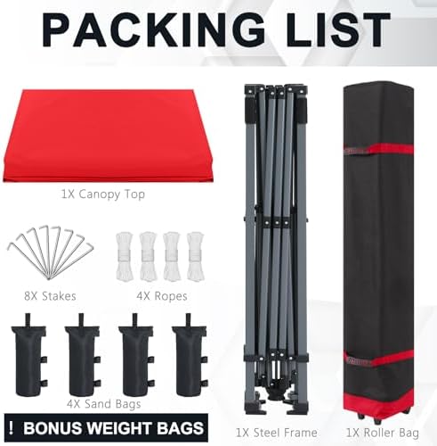 Durable Easy Pop Up Canopy Tent with Roller Bag, 8x8, Red in Red, alternate view 6