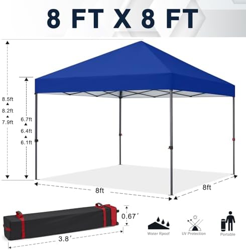 Durable Easy Pop Up Canopy Tent with Roller Bag, 8x8, Royal Blue in Royal Blue, alternate view 3