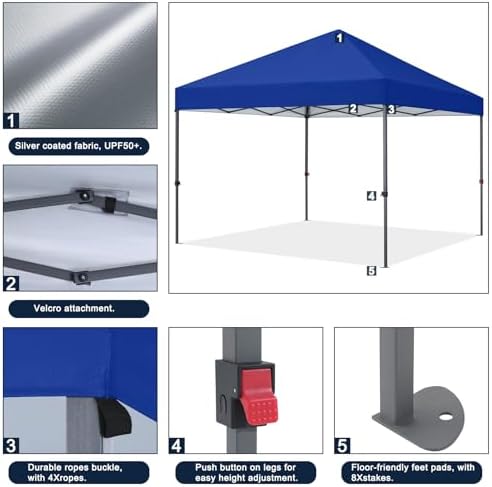 Durable Easy Pop Up Canopy Tent with Roller Bag, 8x8, Royal Blue in Royal Blue, alternate view 6