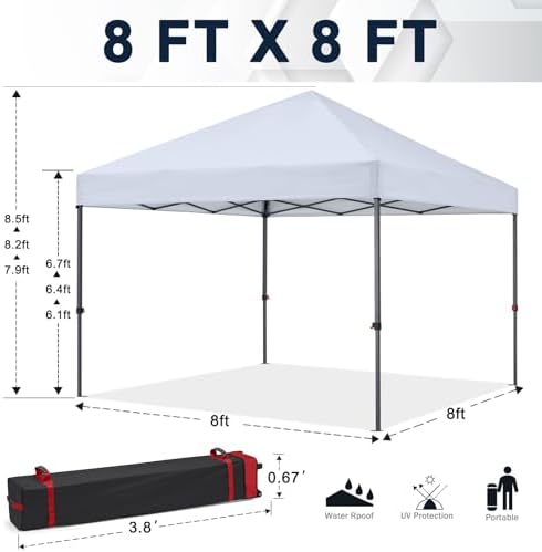 Durable Easy Pop Up Canopy Tent with Roller Bag, 8x8, White in White, alternate view 3