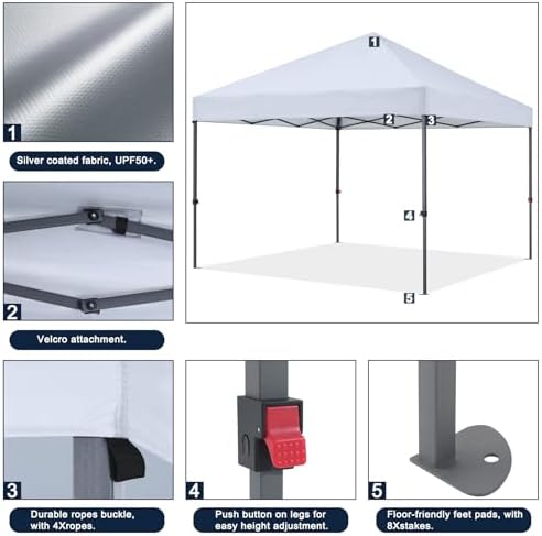 Durable Easy Pop Up Canopy Tent with Roller Bag, 8x8, White in White, alternate view 6