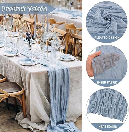 Dusty Blue 10FT Cheesecloth Table Runner Boho Gauze Fabric Table Runner Rustic Sheer Runner for Wedding Bridal, alternate