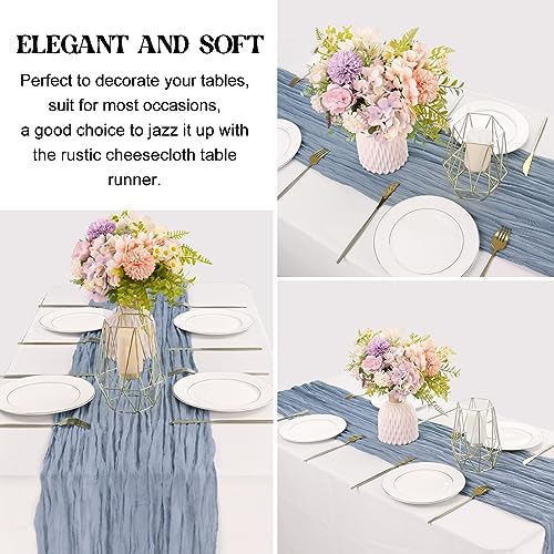 Dusty Blue 10FT Cheesecloth Table Runner Boho Gauze Fabric Table Runner Rustic Sheer Runner for Wedding Bridal, alternate