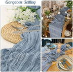 Dusty Blue 10FT Cheesecloth Table Runner Boho Gauze Fabric Table Runner Rustic Sheer Runner for Wedding Bridal, alternate