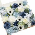 Dusty Blue Artificial Wedding Grand Flowers Combo, Navy White in Blu-dusty Blue & Navy & Ivory