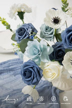 Dusty Blue Artificial Wedding Grand Flowers Combo, Navy White in Blu-dusty Blue & Navy & Ivory, alternate view 4