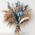 Dusty Blue Dried Flower Bouquet with Pampas Grass, Bunny Tails, Lavender and Eucalyptus, Beige Boho Floral
