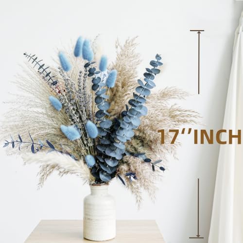 Dusty Blue Dried Flower Bouquet with Pampas Grass, Bunny Tails, Lavender and Eucalyptus, Beige Boho Floral, alternate view 3