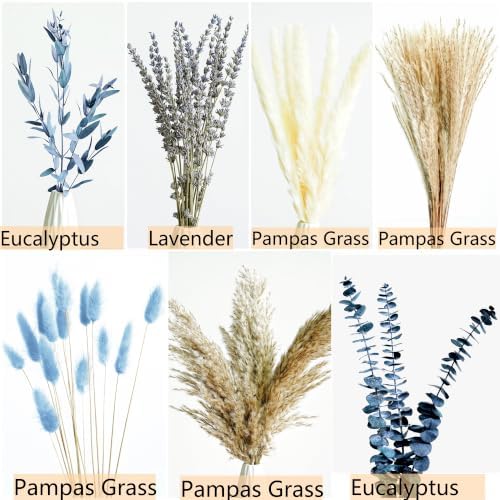 Dusty Blue Dried Flower Bouquet with Pampas Grass, Bunny Tails, Lavender and Eucalyptus, Beige Boho Floral, alternate view 4