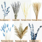Dusty Blue Dried Flower Bouquet with Pampas Grass, Bunny Tails, Lavender and Eucalyptus, Beige Boho Floral, alternate view 4