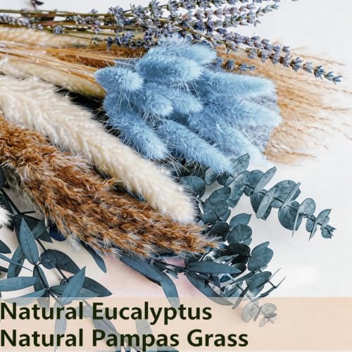 Dusty Blue Dried Flower Bouquet with Pampas Grass, Bunny Tails, Lavender and Eucalyptus, Beige Boho Floral, alternate view 5