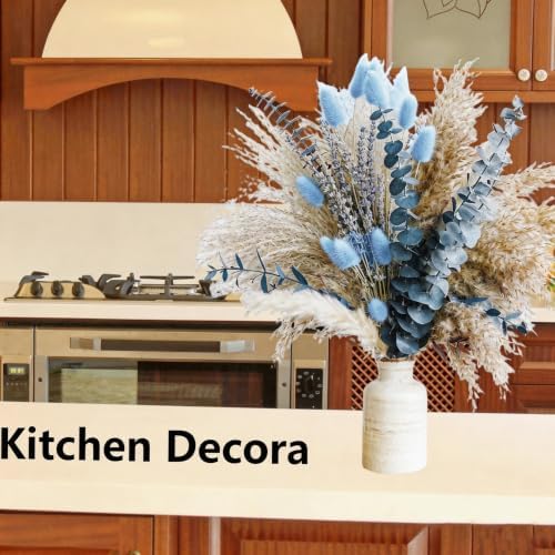 Dusty Blue Dried Flower Bouquet with Pampas Grass, Bunny Tails, Lavender and Eucalyptus, Beige Boho Floral, alternate view 7