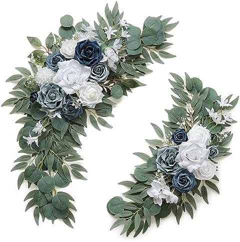 Dusty Blue Flower for Wedding Welcome Signs Decorations, Artificial Wedding Arch Flowers for Wedding Ceremony