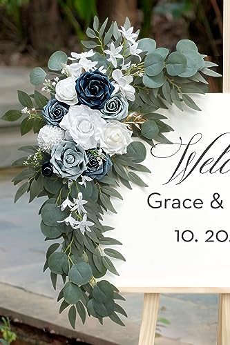 Dusty Blue Flower for Wedding Welcome Signs Decorations, Artificial Wedding Arch Flowers for Wedding Ceremony, alternate view